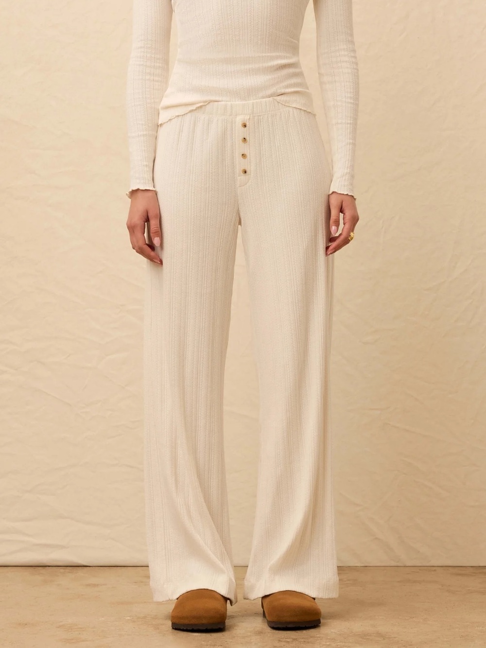 Faherty Paradise Pointelle Pant Size Small in Egret NWT